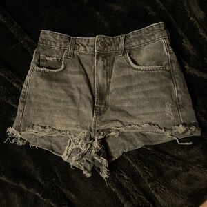 Zara Charcoal Frayed Jean Shorts